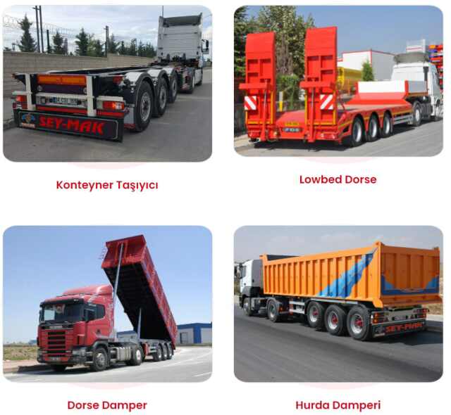 SEYMAK; Konya akordiyon damper, kılçık dorse, konteyner taşıyıcı, lowbed dorse, silobas treyler